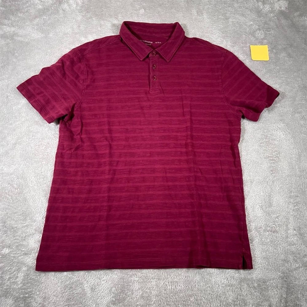 John Varvatos USA Polo Shirt Mens Medium Red Striped Short Sleeve Summer Preppy
